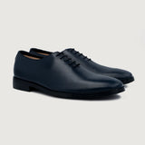 Director Wholecut Midnight Blue Leather Shoes For Men in Midnight Blue Full-Grain Leather - Front Profile View & Tailored Silhouette | Buy Online