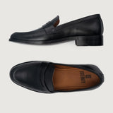 Baxton Black Leather Loafers For Men - Reinforced Heel Counter & Precision Double-Row Stitching Detail