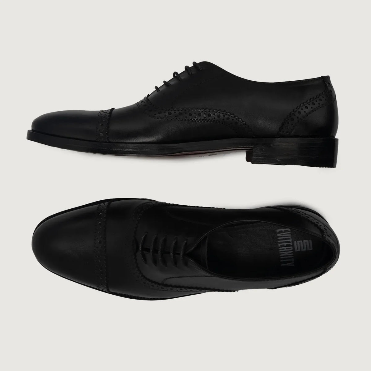 Greyson Brogues Oxford Black Leather Shoes For Men - Reinforced Heel Counter & Precision Double-Row Stitching Detail