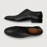 Professor Oxford Black Leather Shoes For Men - Reinforced Heel Counter & Precision Double-Row Stitching Detail