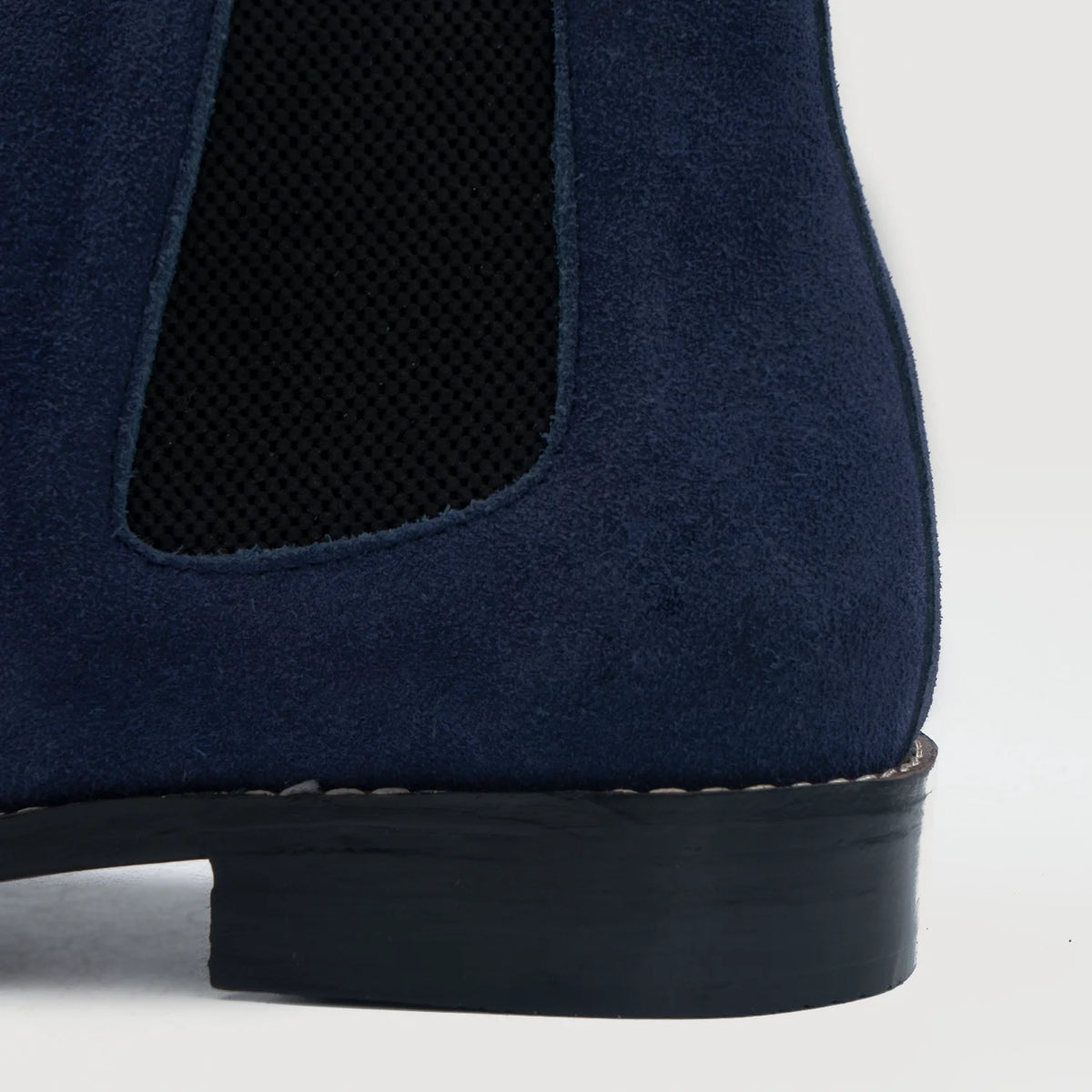 High-Traction Rubber Outsole & Lug Tread Pattern on Clarkson Chelsea Midnight Blue Suede Leather Boots For Men