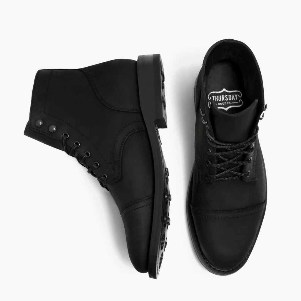 Captain Black Matte Leather Boots - Reinforced Heel Counter & Precision Double-Row Stitching Detail