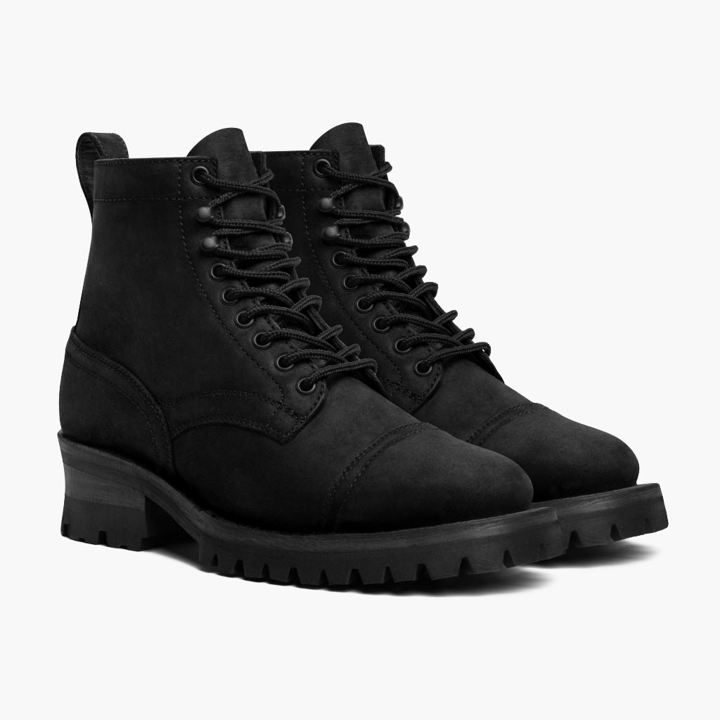 Challenger Black Matte Leather Boots in Black Full-Grain Leather - Lateral Side Profile View | Buy Online