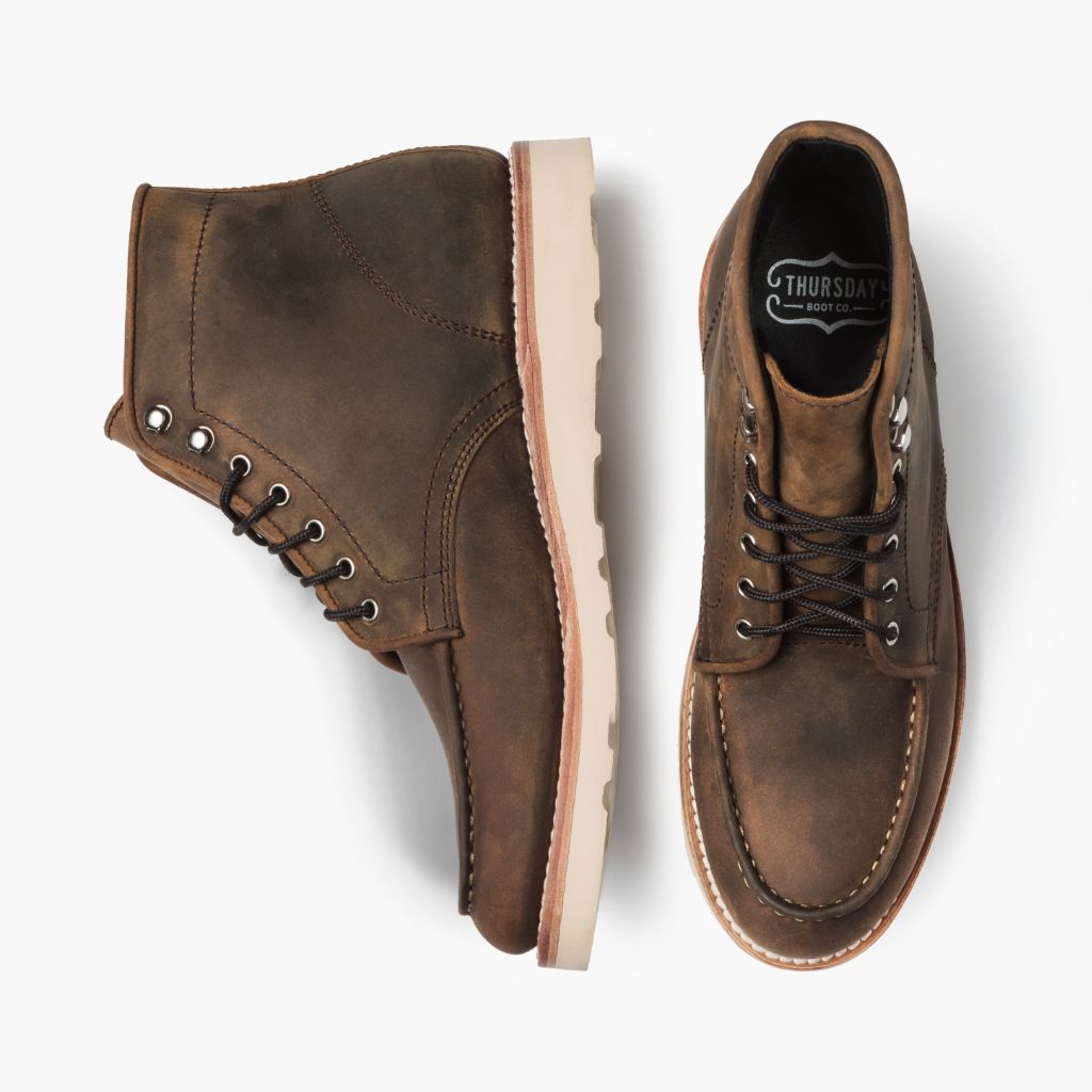 High-Traction Rubber Outsole & Lug Tread Pattern on Diplomat Burnt Copper Leather Boots