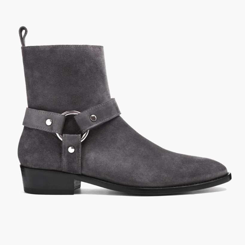 Harness Grey Suede Leather Boots