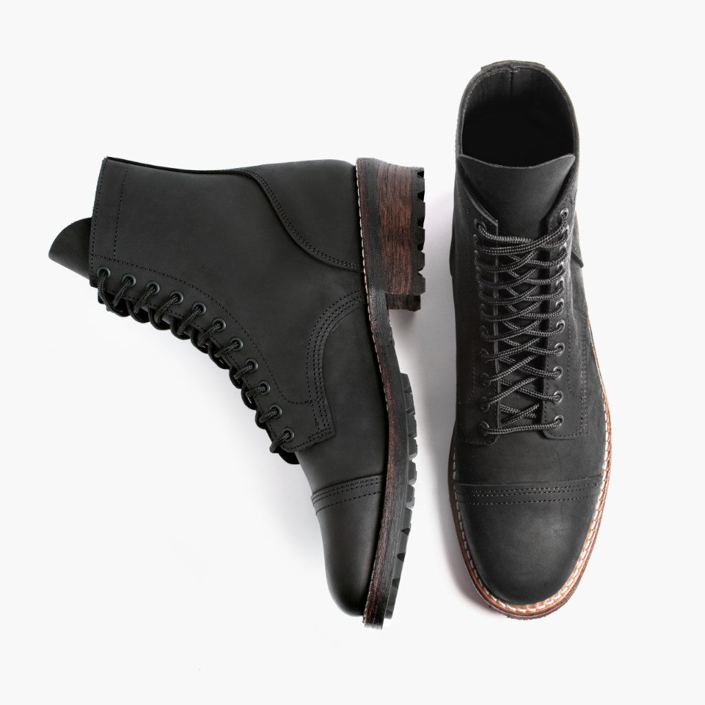 Logger Black Matte Leather Boots - Reinforced Heel Counter & Precision Double-Row Stitching Detail