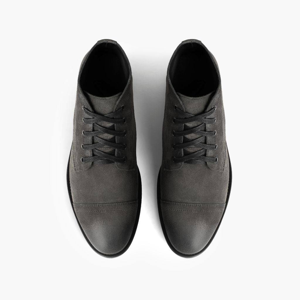 Cadet Shadow Grey Leather Boots - Reinforced Heel Counter & Precision Double-Row Stitching Detail