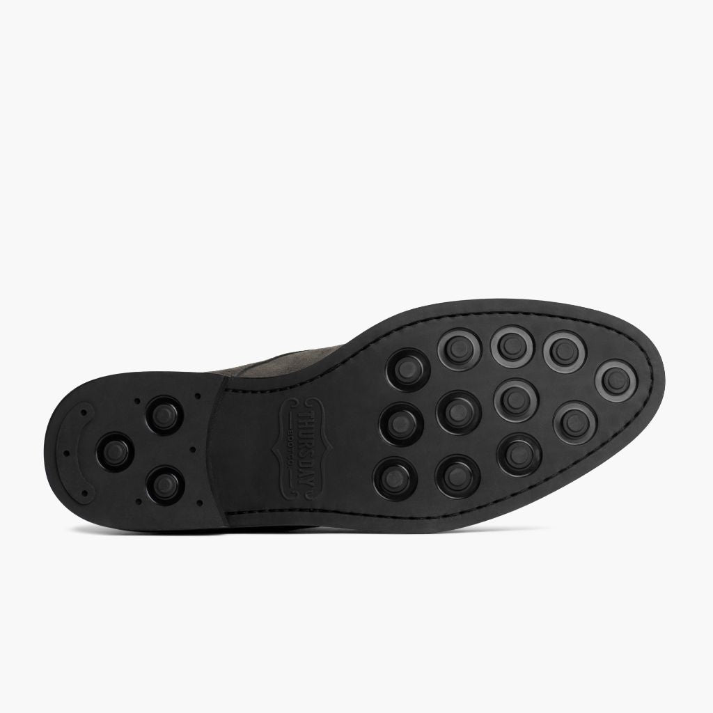 High-Traction Rubber Outsole & Lug Tread Pattern on Cadet Shadow Grey Leather Boots