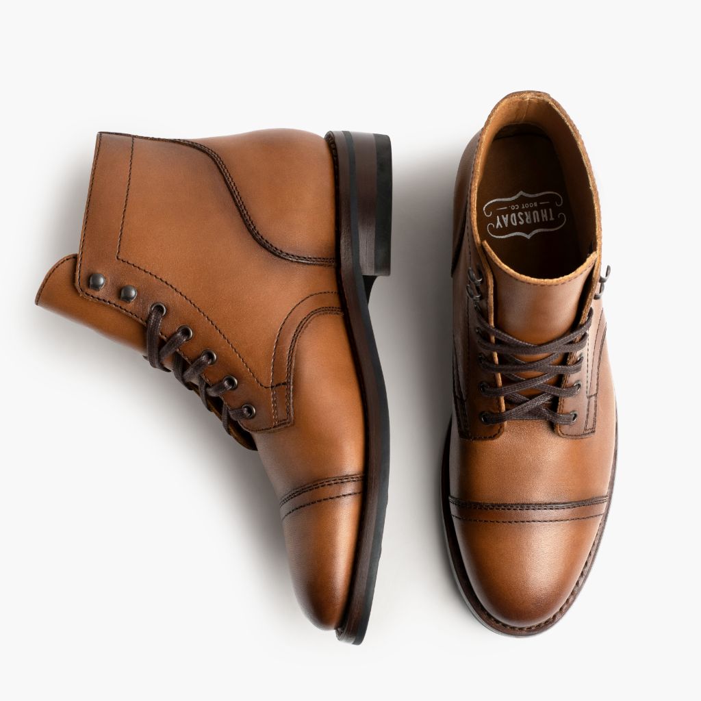 Captain Toffee Leather Boots - Reinforced Heel Counter & Precision Double-Row Stitching Detail