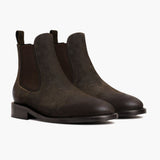 Duke Dark Olive Suede Leather Boots in Olive Goatskin Suede - Lateral Side Profile View | Buy Online