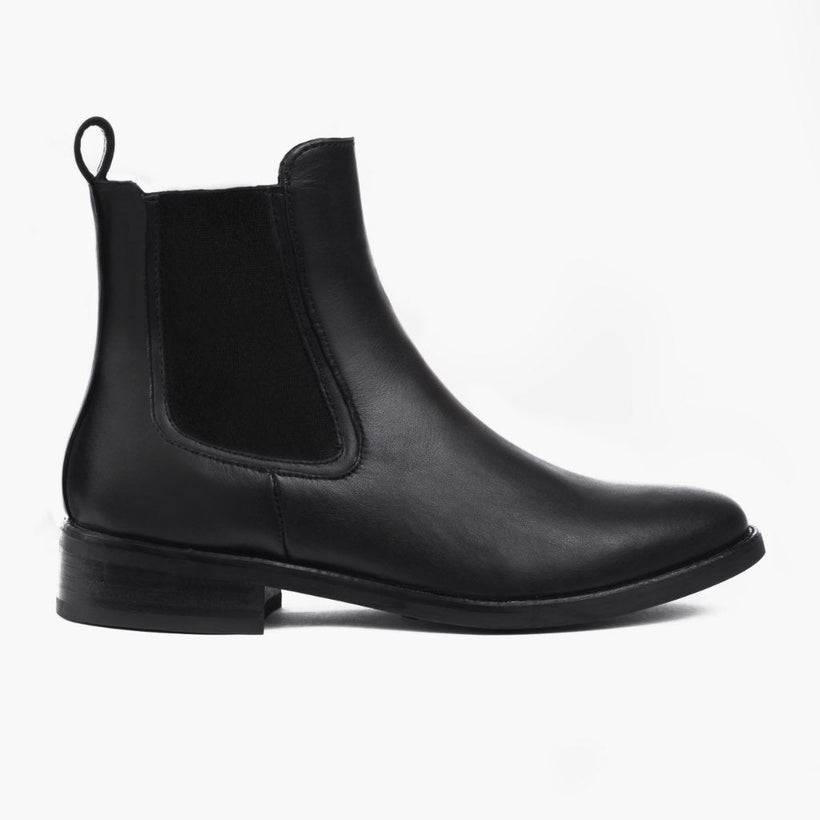 Duchess Black Leather Boots in Black Full-Grain Leather - Lateral Side Profile View | Buy Online