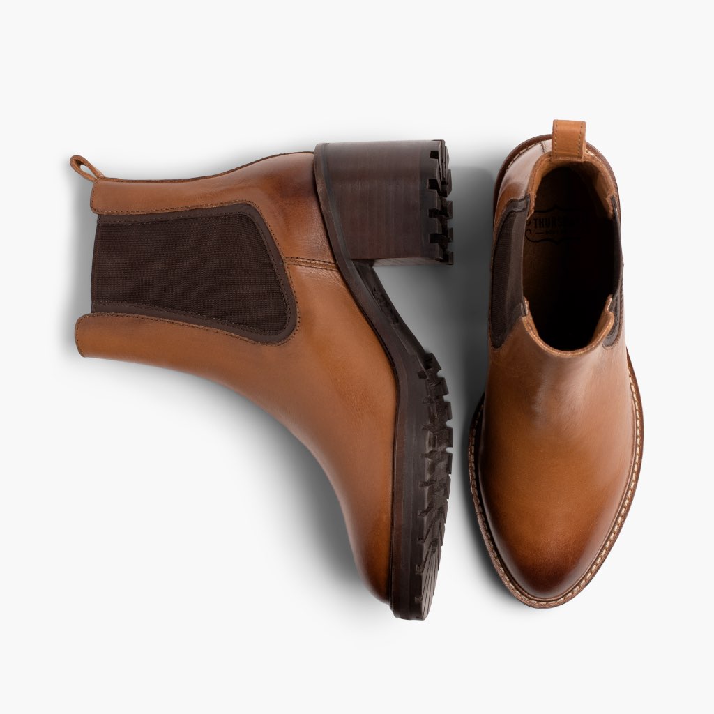 High-Traction Rubber Outsole & Lug Tread Pattern on Knockout Toffee Leather Boots