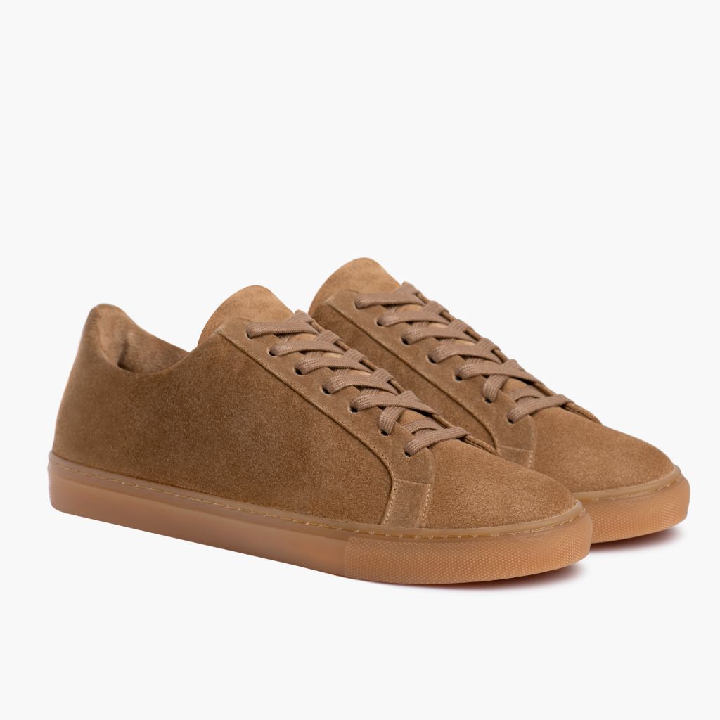 Women's Premier Low Top Camel Leather Sneakers in Camel Full-Grain Leather - Lateral Side Profile View | Buy Online