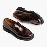 High-Traction Rubber Outsole & Lug Tread Pattern on Women's Penny Burgundy Leather Boots