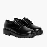 Women's Renegade Black Leather Sneakers in Black Full-Grain Leather - Lateral Side Profile View | Buy Online