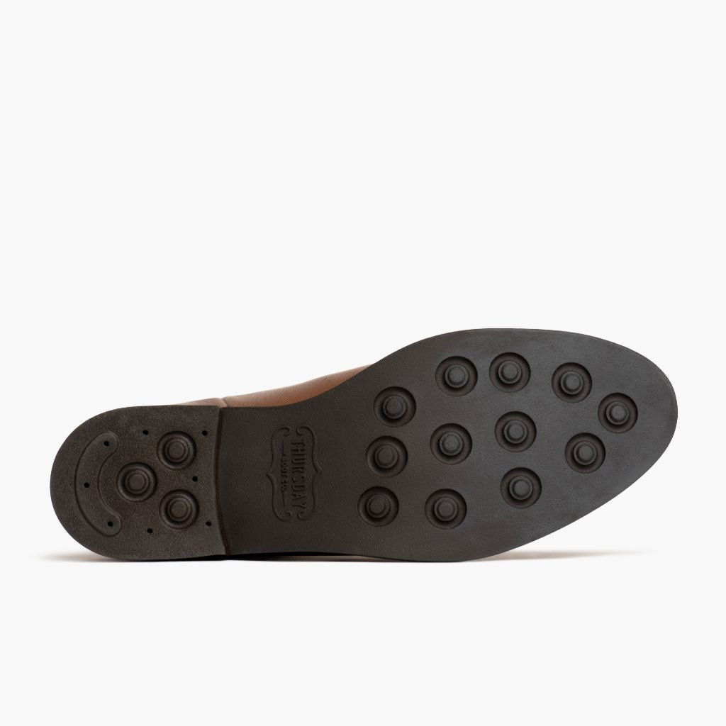 High-Traction Rubber Outsole & Lug Tread Pattern on Duchess Amber Wheat Leather Boots