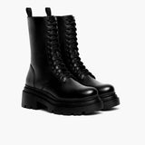 Fatale Black Leather Boots in Black Full-Grain Leather - Lateral Side Profile View | Buy Online