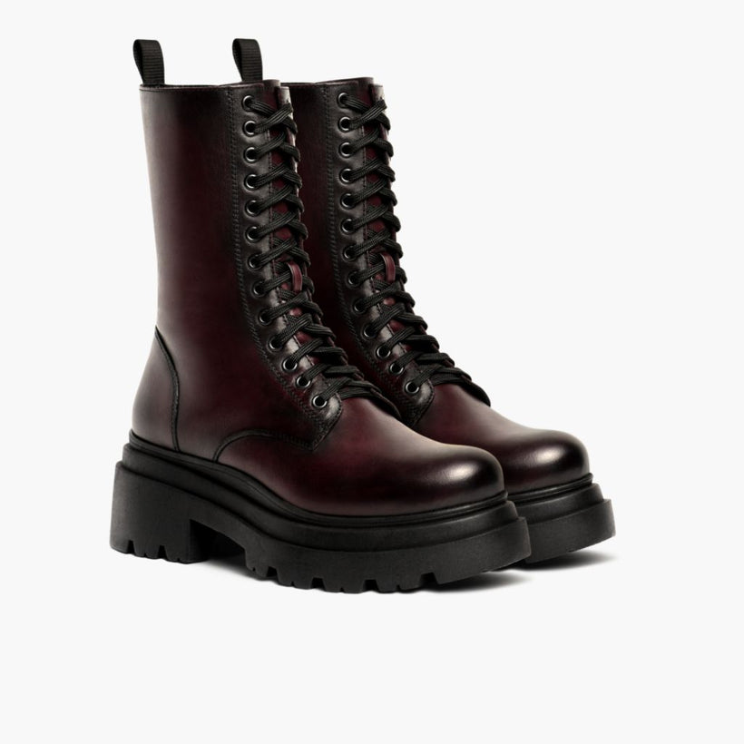 Fatale Black Cherry Leather Boots