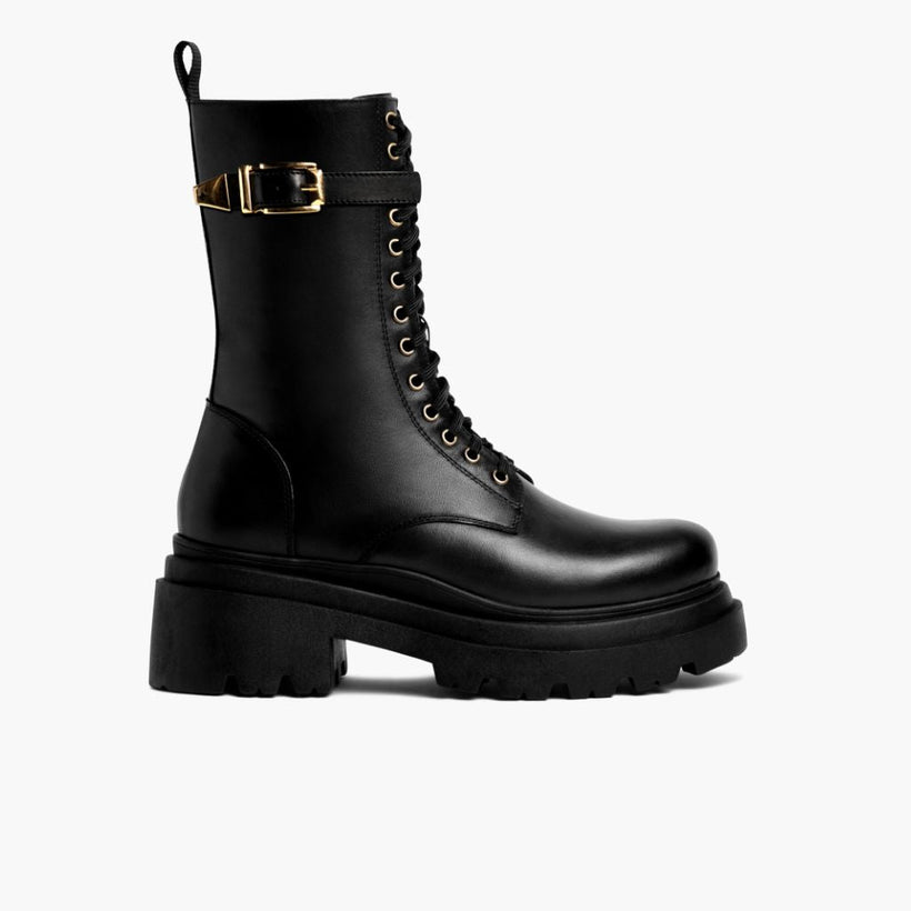 Fatale Black & Gold Leather Boots