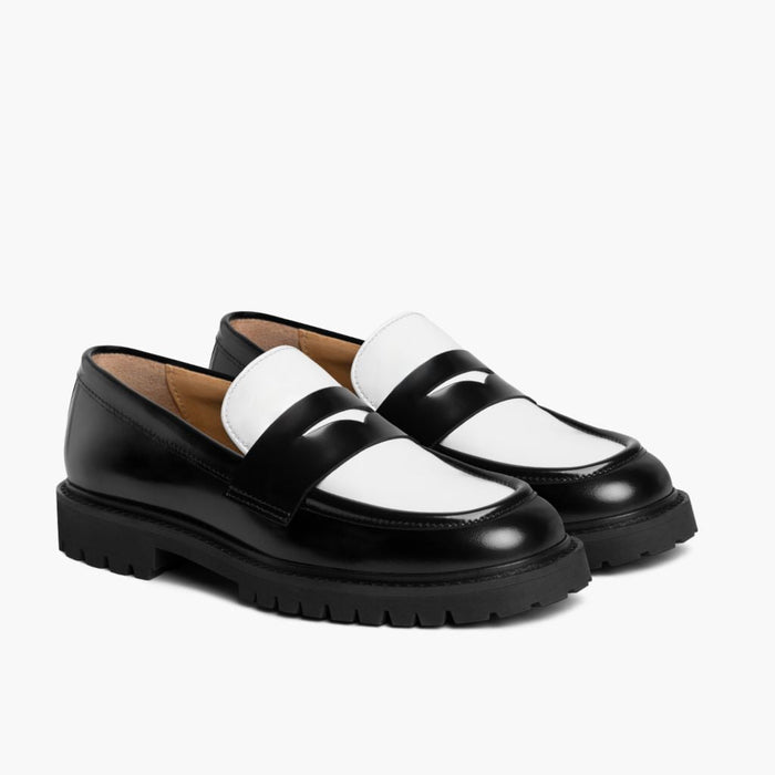 Penny Black & White Leather Loafers