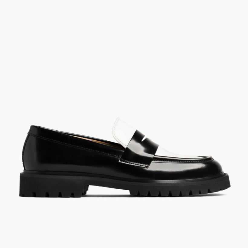 Penny Black & White Leather Loafers