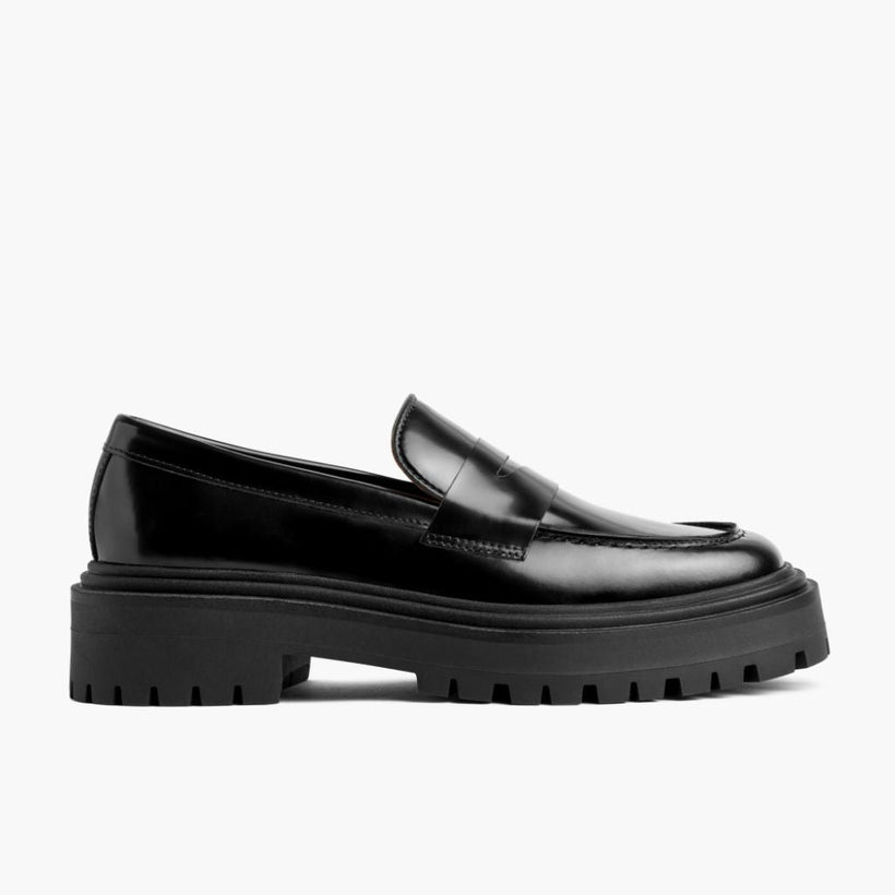 Penny Platform Black Leather Loafers