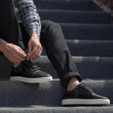 High-Traction Rubber Outsole & Lug Tread Pattern on Murphy Low Top Black Leather Sneakers