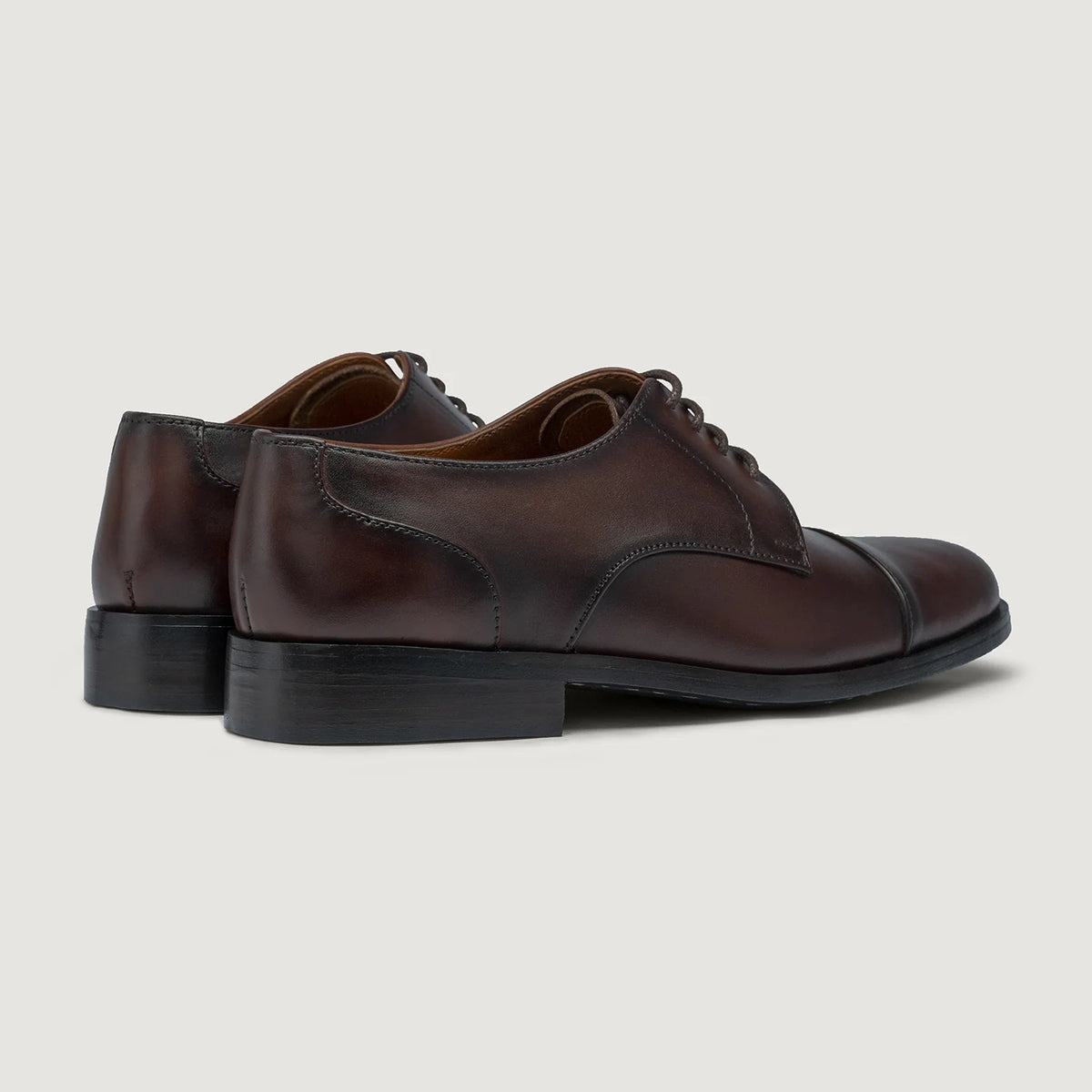 Attorney Derby Burnished Brown Leather Shoes For Men - Reinforced Heel Counter & Precision Double-Row Stitching Detail