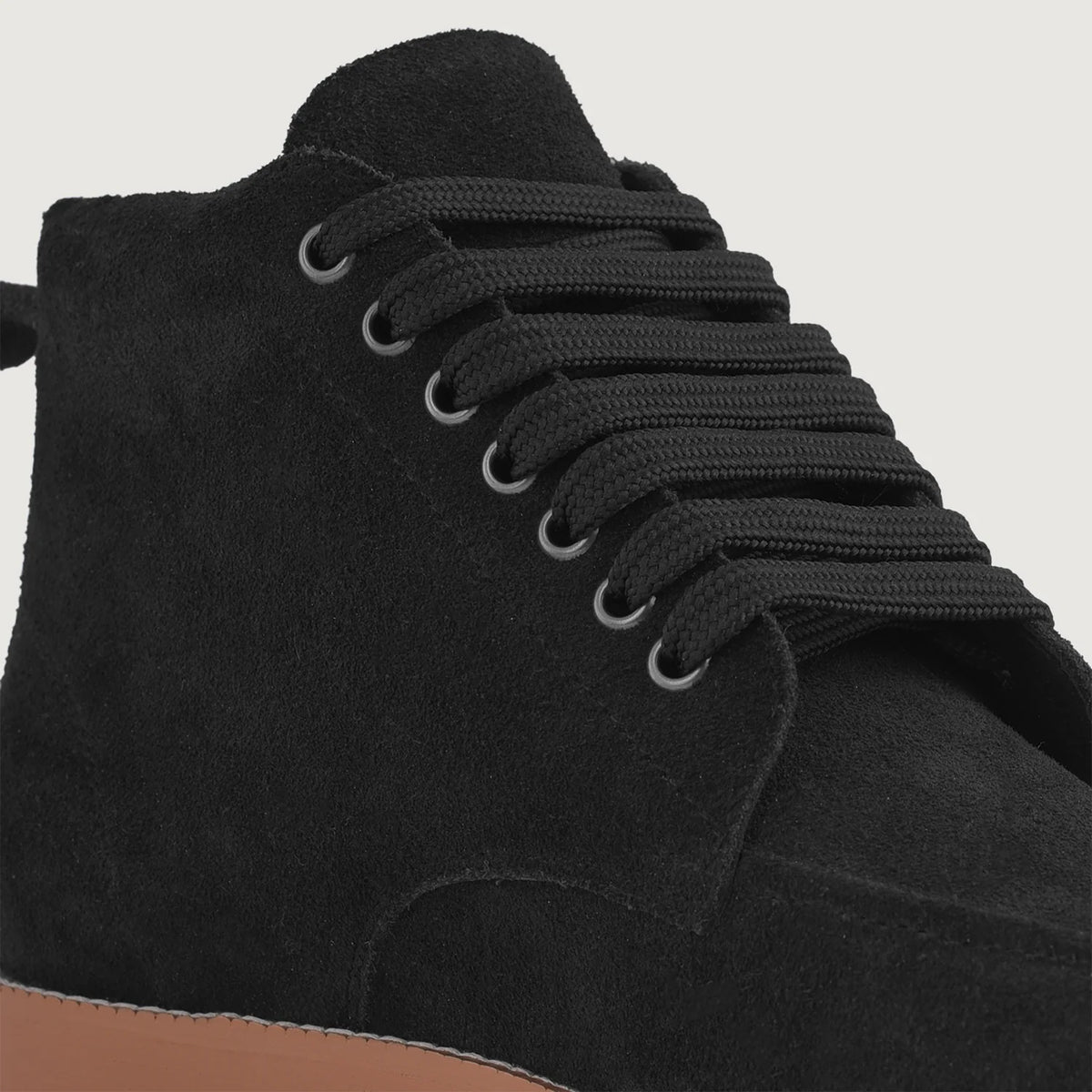 High-Traction Rubber Outsole & Lug Tread Pattern on Bearman Moc Toe Black Suede Boots
