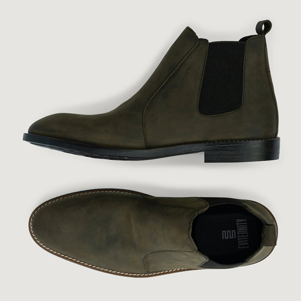 Clarkson Chelsea Olive Pullup Leather Boots - StudGuard - Reinforced Heel Counter & Precision Double-Row Stitching Detail