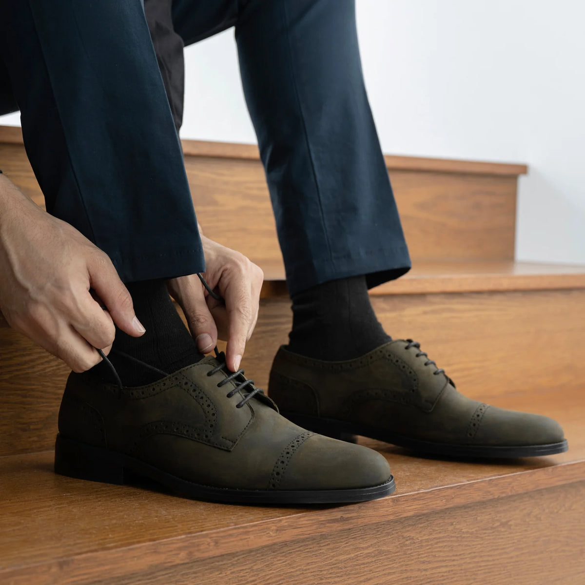 Orlaven Dirk Brogues Derby Olive Oil Pullup Leather Shoes - StudGuard footwear image 10