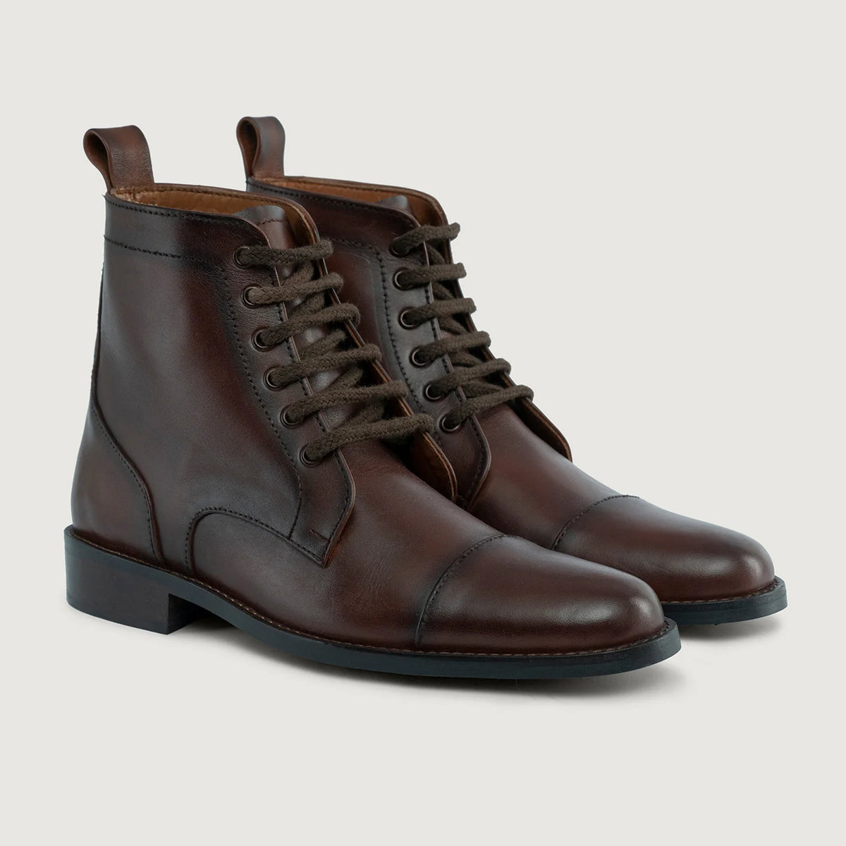 Knight Derby Burnished Brown Leather Boots StudGuard For Men in Burnished Brown Full-Grain Leather - Lateral Side Profile View | Buy Online