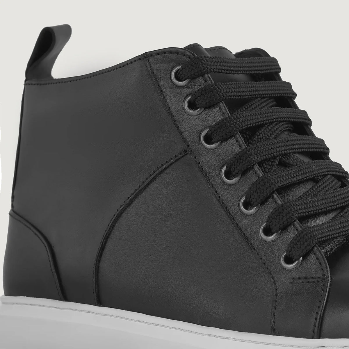 High-Traction Rubber Outsole & Lug Tread Pattern on Marty High Top Black Leather Sneakers