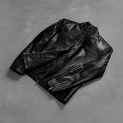 
Zipper & Hem Craftsmanship Construction Detail on Men's Adornica Black Leather Biker Jacket
