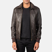 Men's Air Rolf Mocha Brown Leather Bomber Jacket in Dark Brown Sheepskin Leather - Front Profile View &amp; Tailored Silhouette | Buy Online
