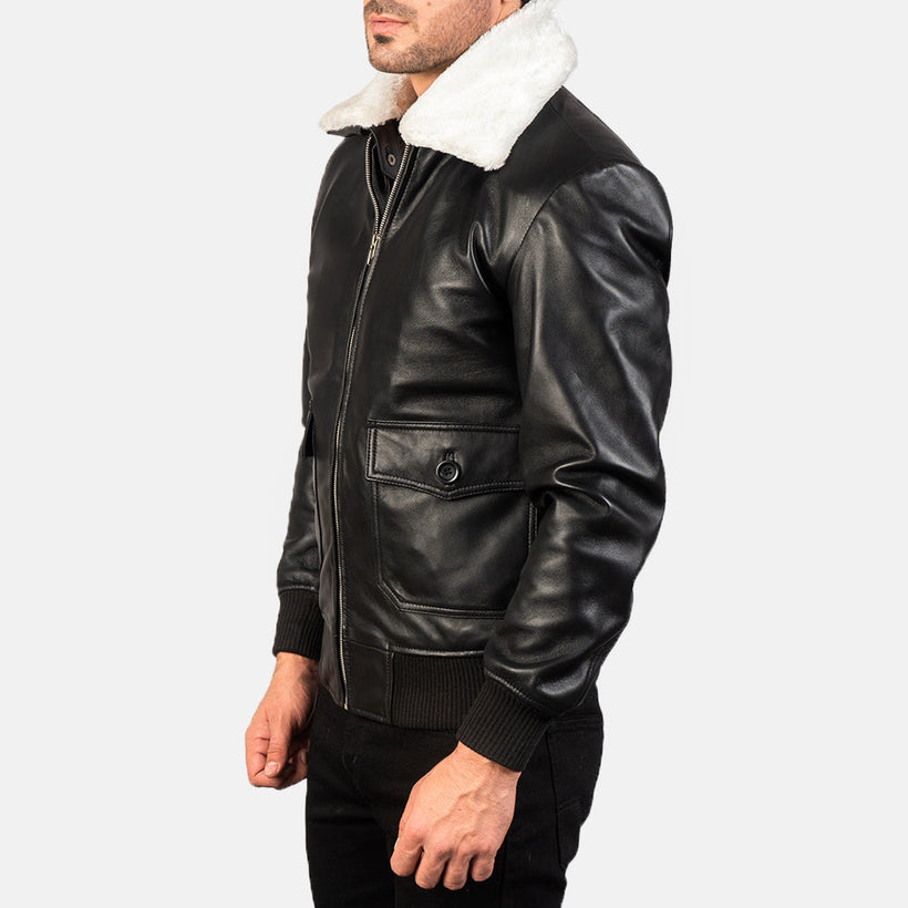 Airin G-1 Black & White Leather Black White Bomber Jacket