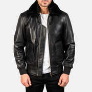 Men's Airin G-1 Black Leather Bomber Jacket in Black Sheepskin Leather - Front Profile View &amp; Tailored Silhouette | Buy Online