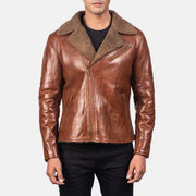 
Men's Alberto Shearling Brown Leather Jacket - Lateral Side Profile View Showing Sleeve Cut & Athletic Taper Fit