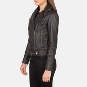 Brown Sheepskin Leather Biker Jacket - Back View Showing Tailored Shoulder Fit &amp; Clean Hemline