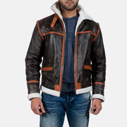 Distressed Brown Goatskin Leather Aviator Jacket - Back View Showing Tailored Shoulder Fit &amp; Clean Hemline