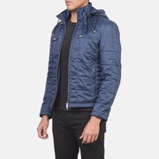 Blue Nylon Winter Jacket - Back View Showing Tailored Shoulder Fit &amp; Clean Hemline