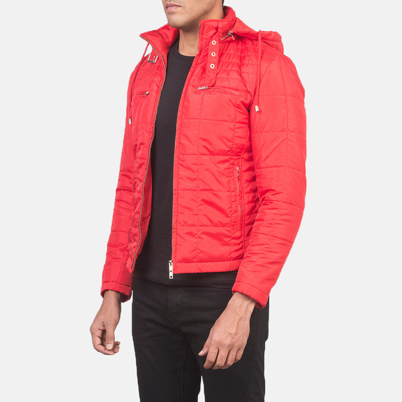 Alps Quilted Red Hooded Windbreaker Jacket