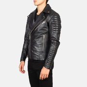 Green Goatskin Suede Biker Jacket - Back View Showing Tailored Shoulder Fit &amp; Clean Hemline