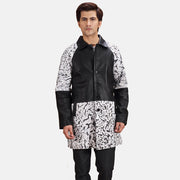 Men's Artistry Black Dye Leather Coat in Black &amp; White Sheepskin Dip &amp;Amp; Dye - Front Profile View &amp; Tailored Silhouette | Buy Online