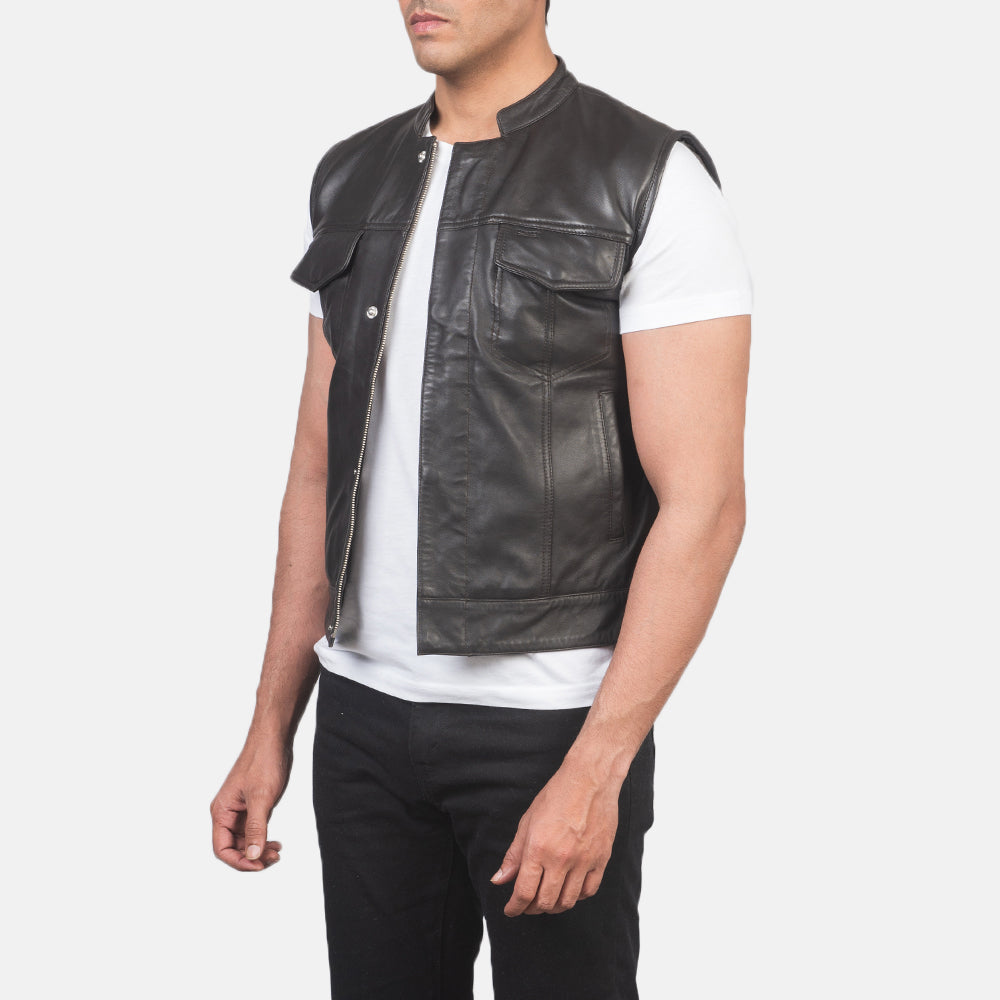 
Brown Sheepskin Leather Biker Jacket - Back View Showing Tailored Shoulder Fit & Clean Hemline