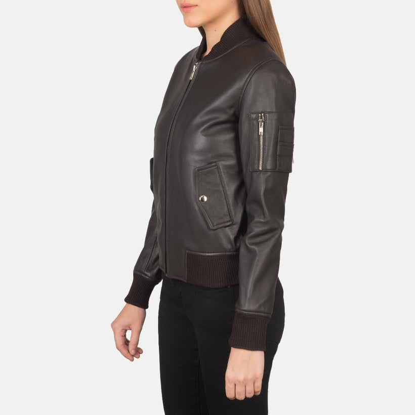 Ava MA-1 Brown Leather Bomber Jacket