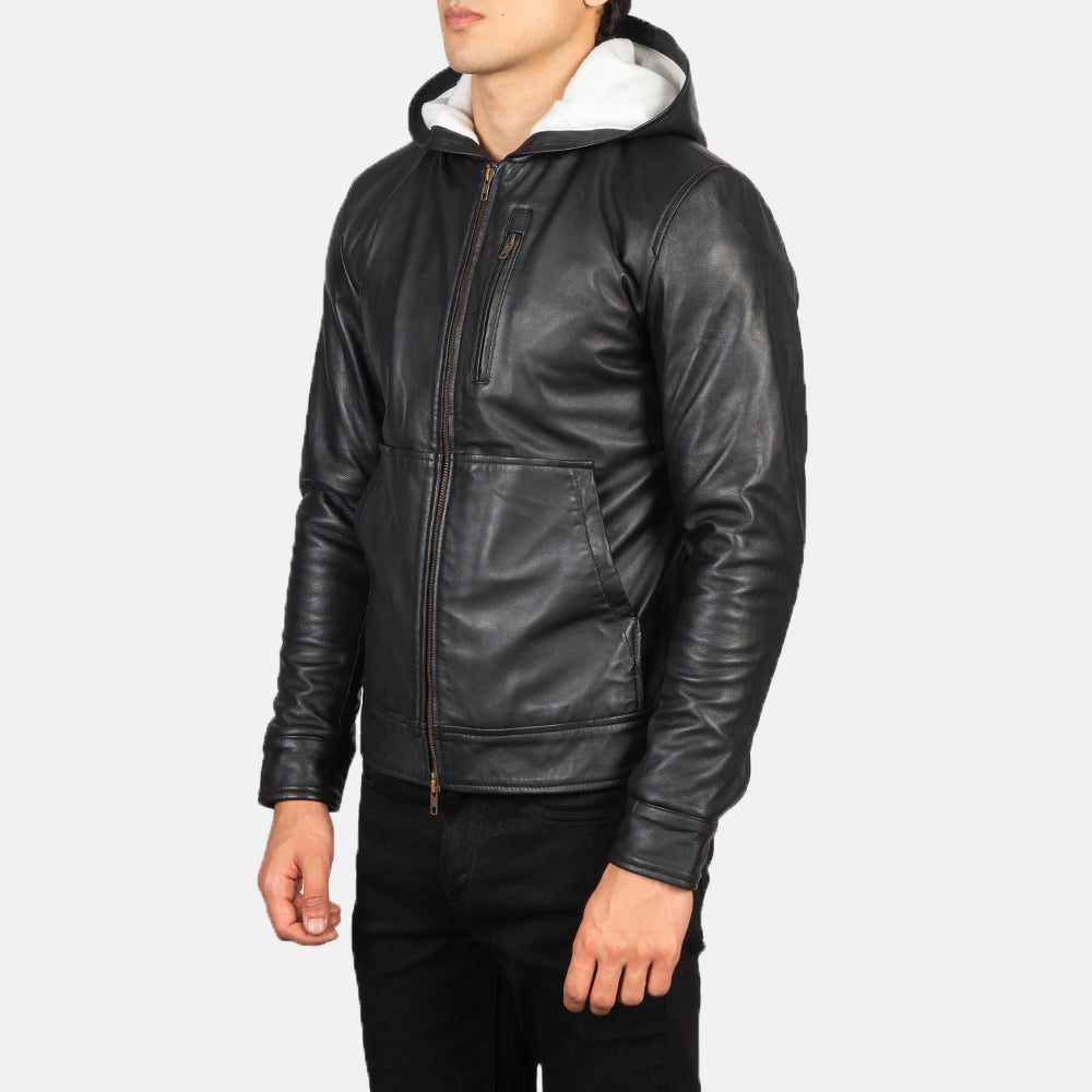 
Black Sheepskin Leather Bomber Jacket - Back View Showing Tailored Shoulder Fit & Clean Hemline