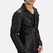 Black Sheepskin Leather Biker Jacket - Back View Showing Tailored Shoulder Fit &amp; Clean Hemline