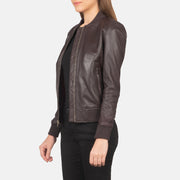 Maroon Sheepskin Leather Bomber Jacket - Back View Showing Tailored Shoulder Fit &amp; Clean Hemline