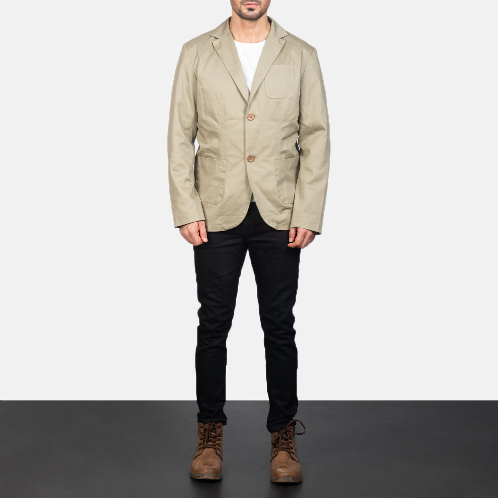 Borges Beige Blazer - Lateral Side Profile View Showing Sleeve Cut &amp; Athletic Taper Fit